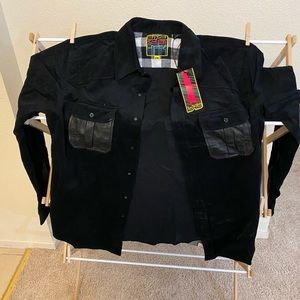 Black Shirt w/ leather chest pockets unknown brand